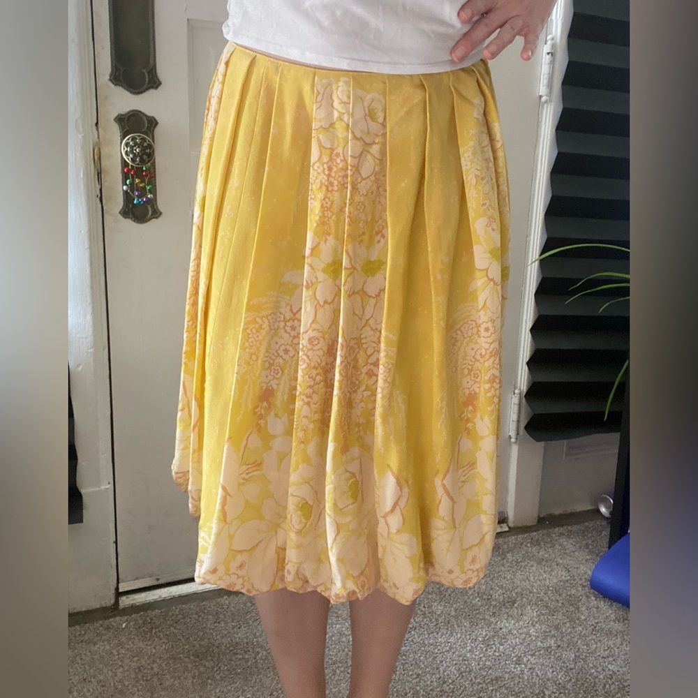 Tracy Reese 100% Silk Yellow Floral Bubble Hem Skirt